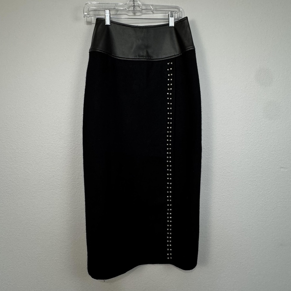 Southwest Canyon Skirt Women's Large Black Wool‎ Blend Studded Faux Leather Wrap